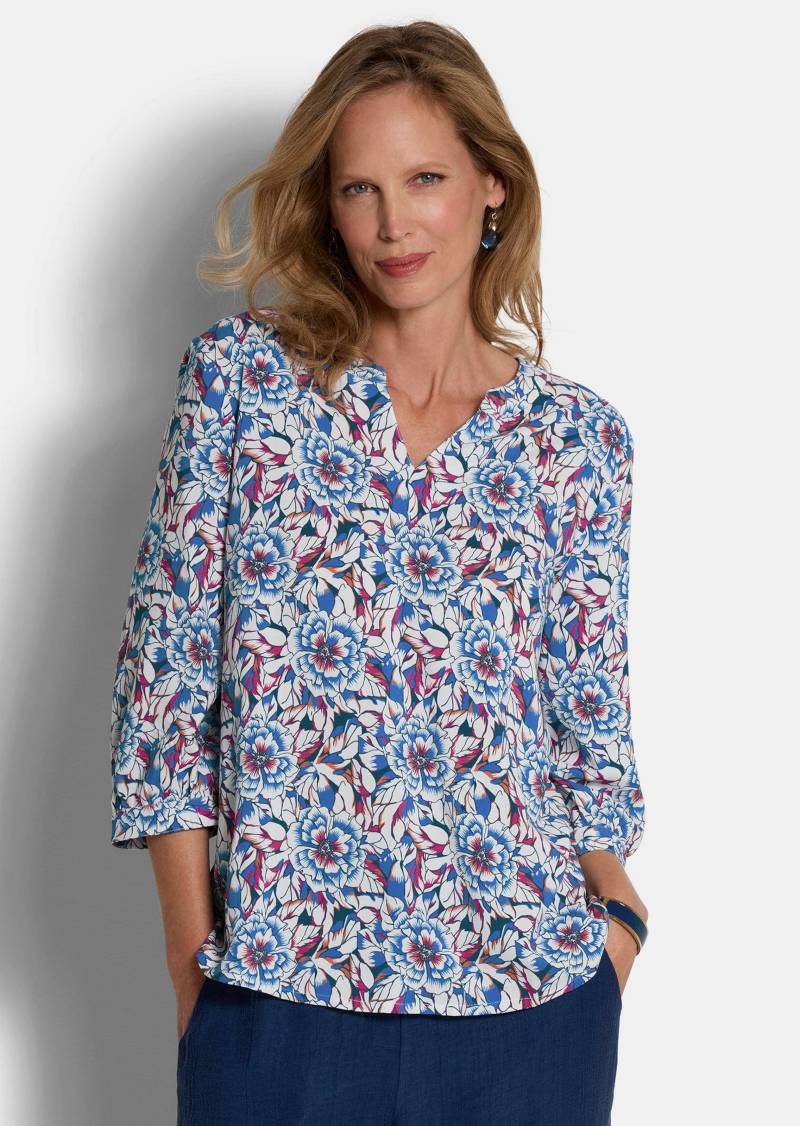 Viskose-Bluse mit Blumenmuster - blau / gemustert - Gr. 40 von Goldner Fashion von Goldner Fashion