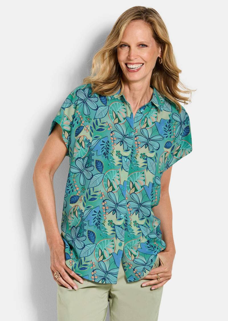 Viskose-Bluse mit Knopfleiste - salbei / gemustert - Gr. 20 von Goldner Fashion von Goldner Fashion