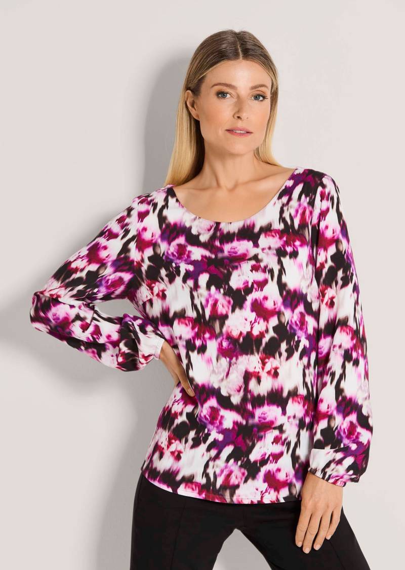 Viskose-Bluse mit Rundhalsausschnitt - beere / schwarz / gemustert - Gr. 19 von Goldner Fashion von Goldner Fashion