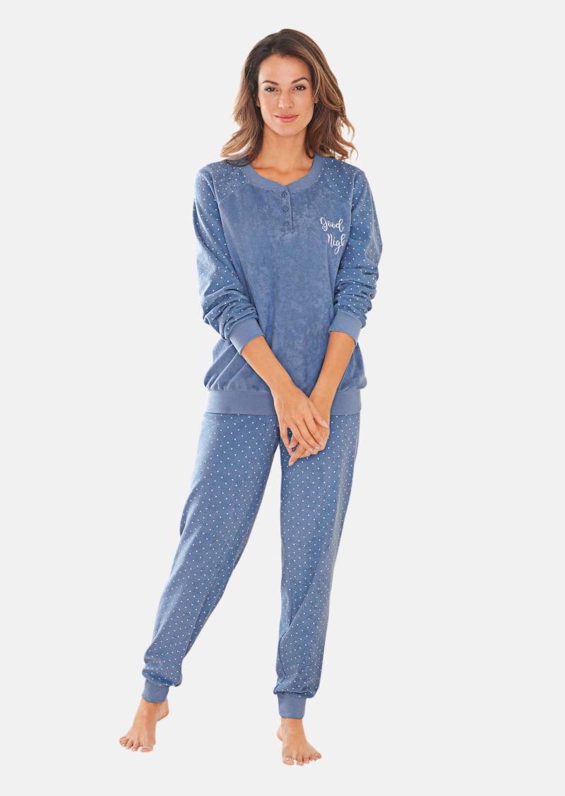Weicher & bequemer Frotte-Pyjama mit Bündchen - blau / gemustert - Gr. 52/54 von Goldner Fashion von Goldner Fashion
