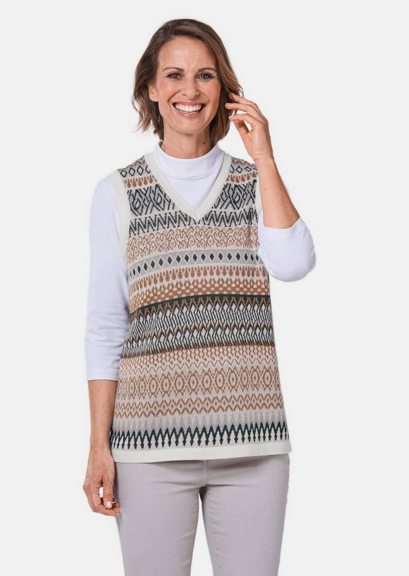 Wunderschöner Pullunder mit Jacquardmuster - grau / camel / gemustert - Gr. 19 von Goldner Fashion von Goldner Fashion