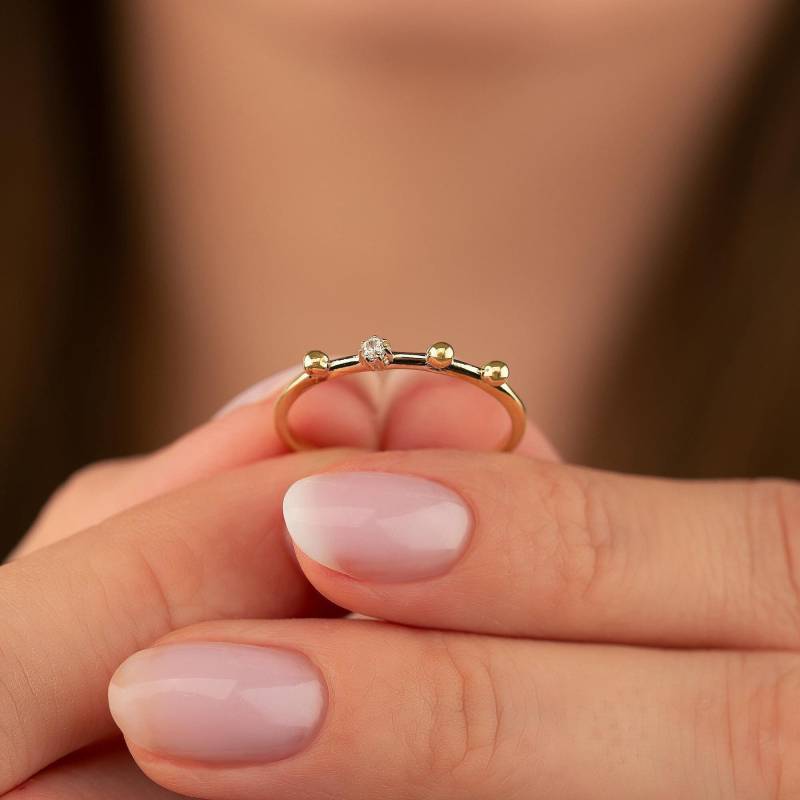 14K Massivgold Rosenkranz Ring, Simulierte Diamantkugel Band von GoldofAmericaJewels