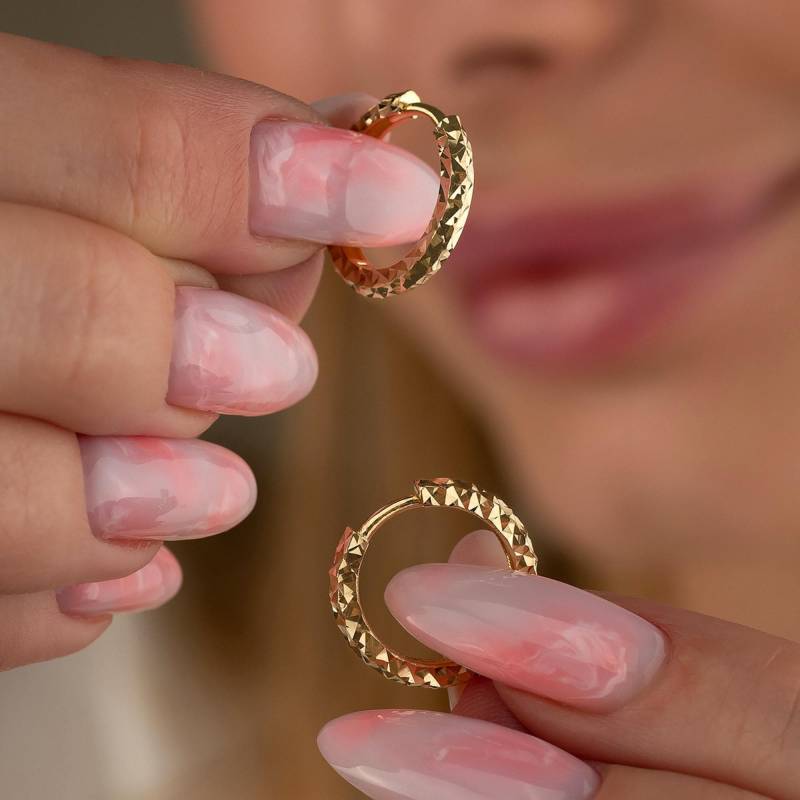 14K Solid Gold Diamant Geschnitten Huggie Hoop Ohrringe | 11.5 Mm Oder 14 Mm von GoldofAmericaJewels