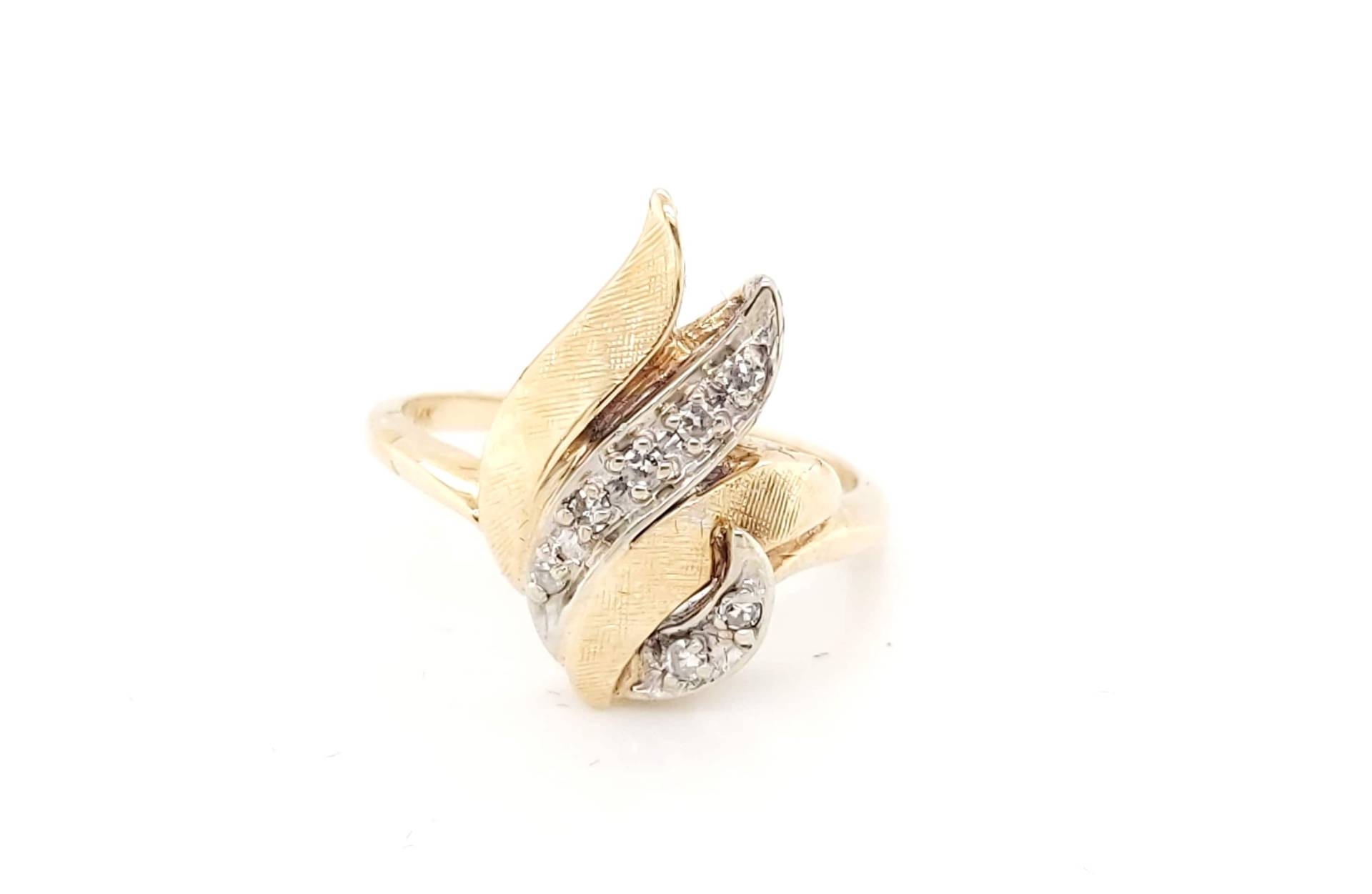 14K Gelbgold Damen Blatt Design Diamant Ring von GoldofMilano