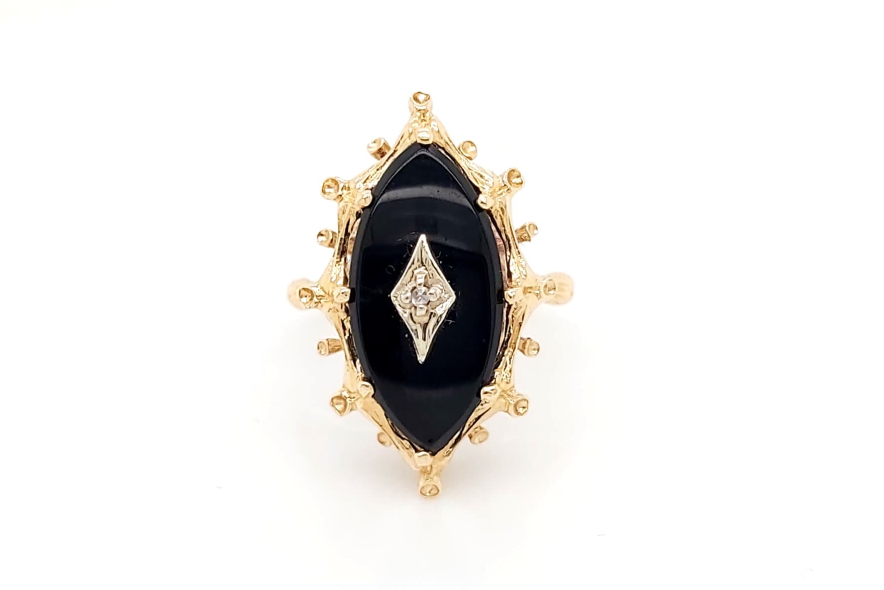 14K Gelbgold Damen Cocktail Ring Mit Schwarzem Onyx & Diamant von GoldofMilano