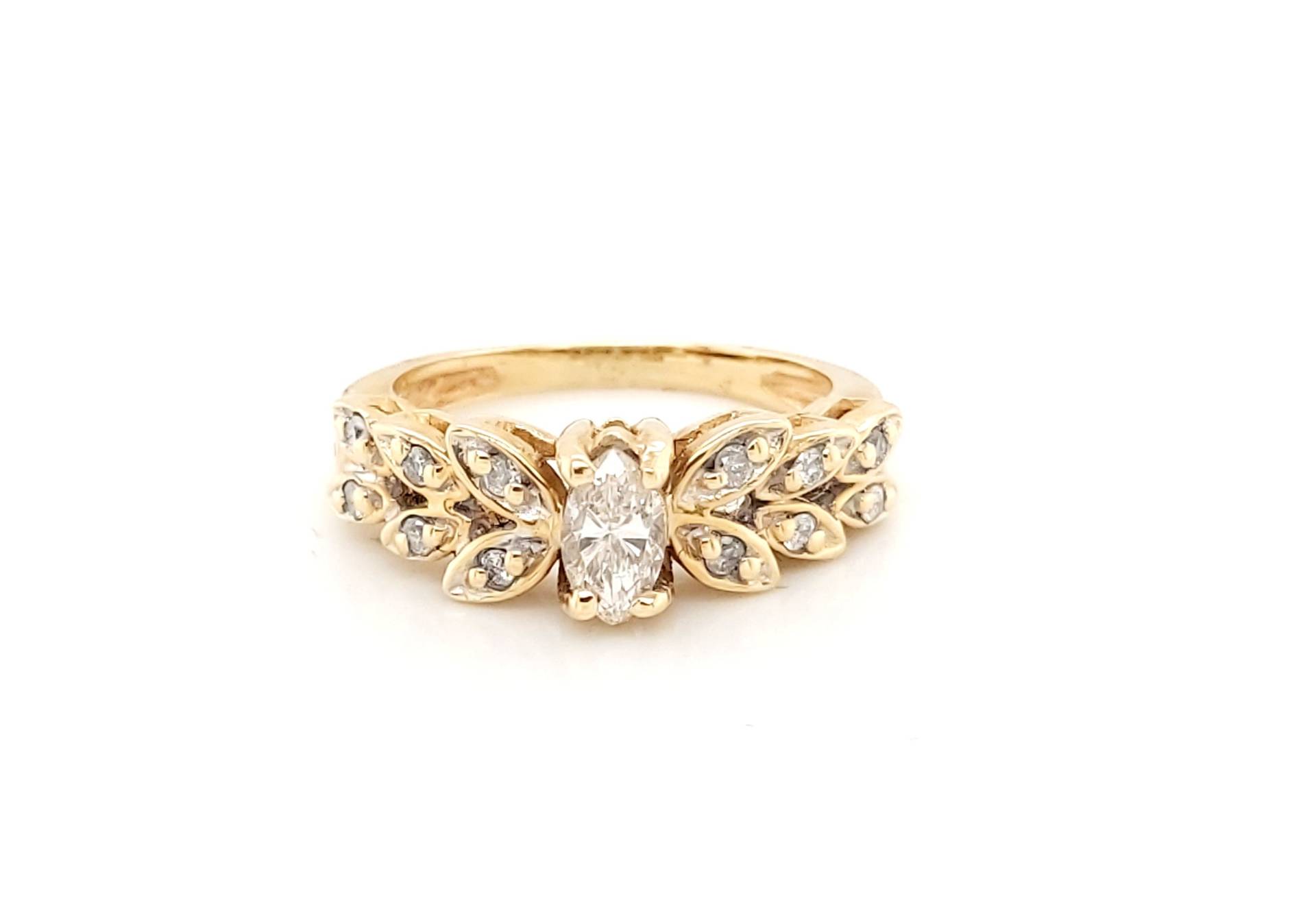 14K Gelbgold Diamant Marquise Form Blatt Ring 1.00Ct von GoldofMilano