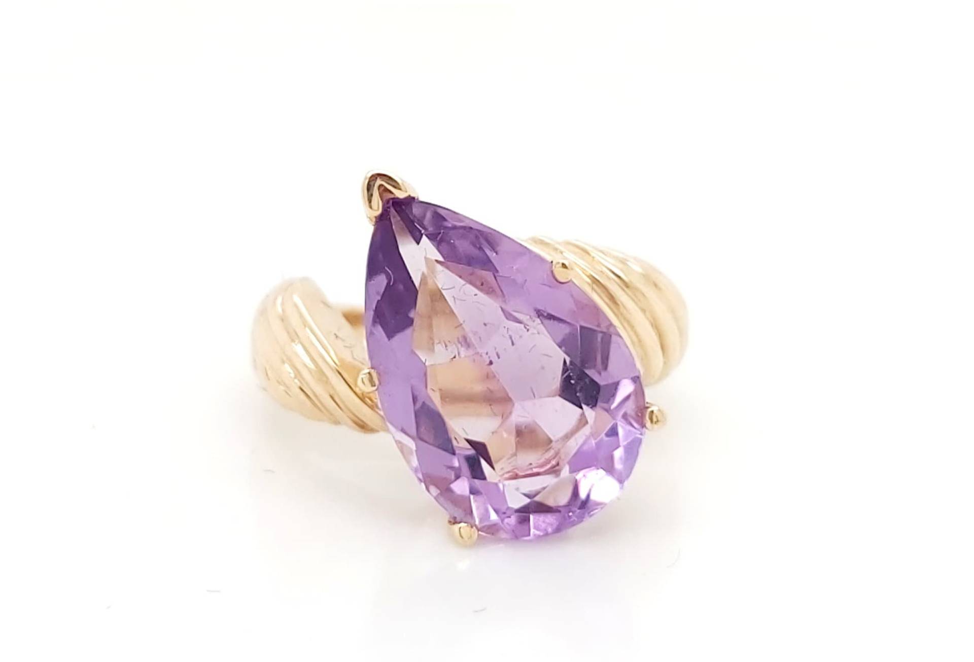 14K Gelbgold Ring Mit Birnenform Amethyst Februar Geburtsstein von GoldofMilano