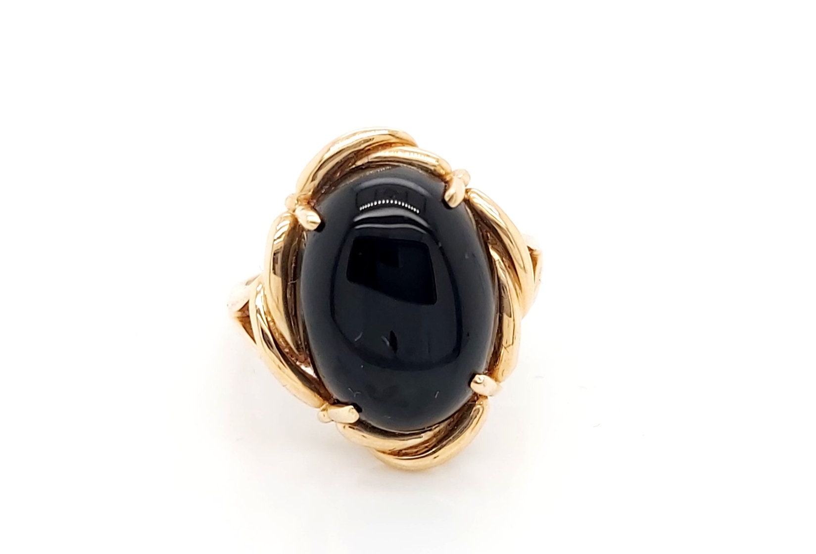 14K Gelbgold Ring Mit Ovaler Form Schwarzer Onyx Stein von GoldofMilano