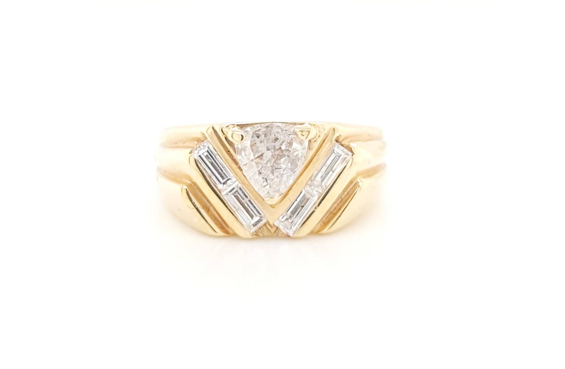 14K Gelbgold Ring Mit Trillion & Baguetteschliff Diamant 1, 00Ct von GoldofMilano