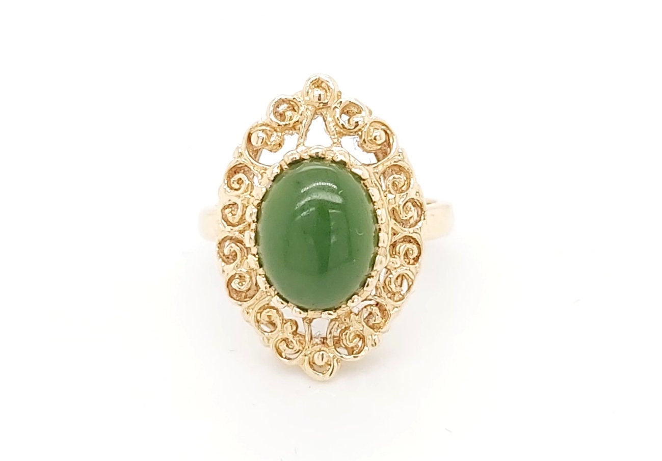 14K Gelbgold Vintage Damen Ring Mit Jade Stein von GoldofMilano