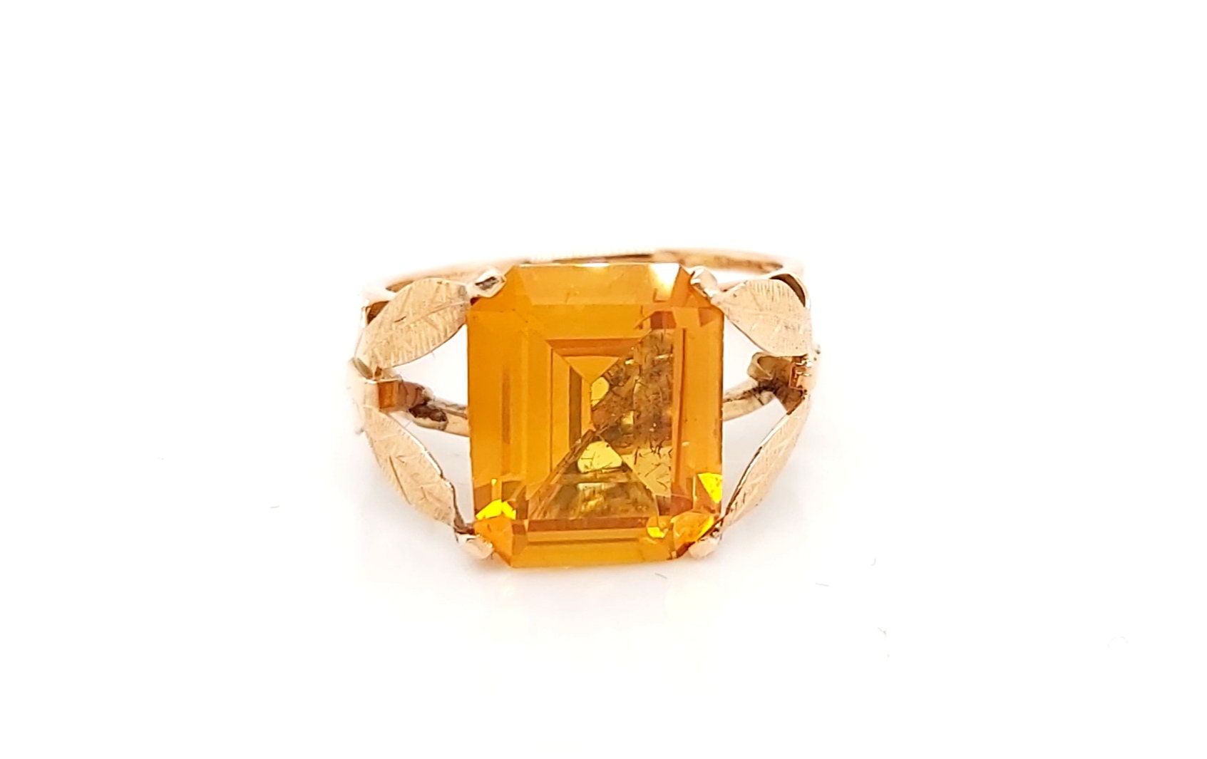 14K Rosengold November Citrin Geburtsstein Ring Mit Blattzange von GoldofMilano