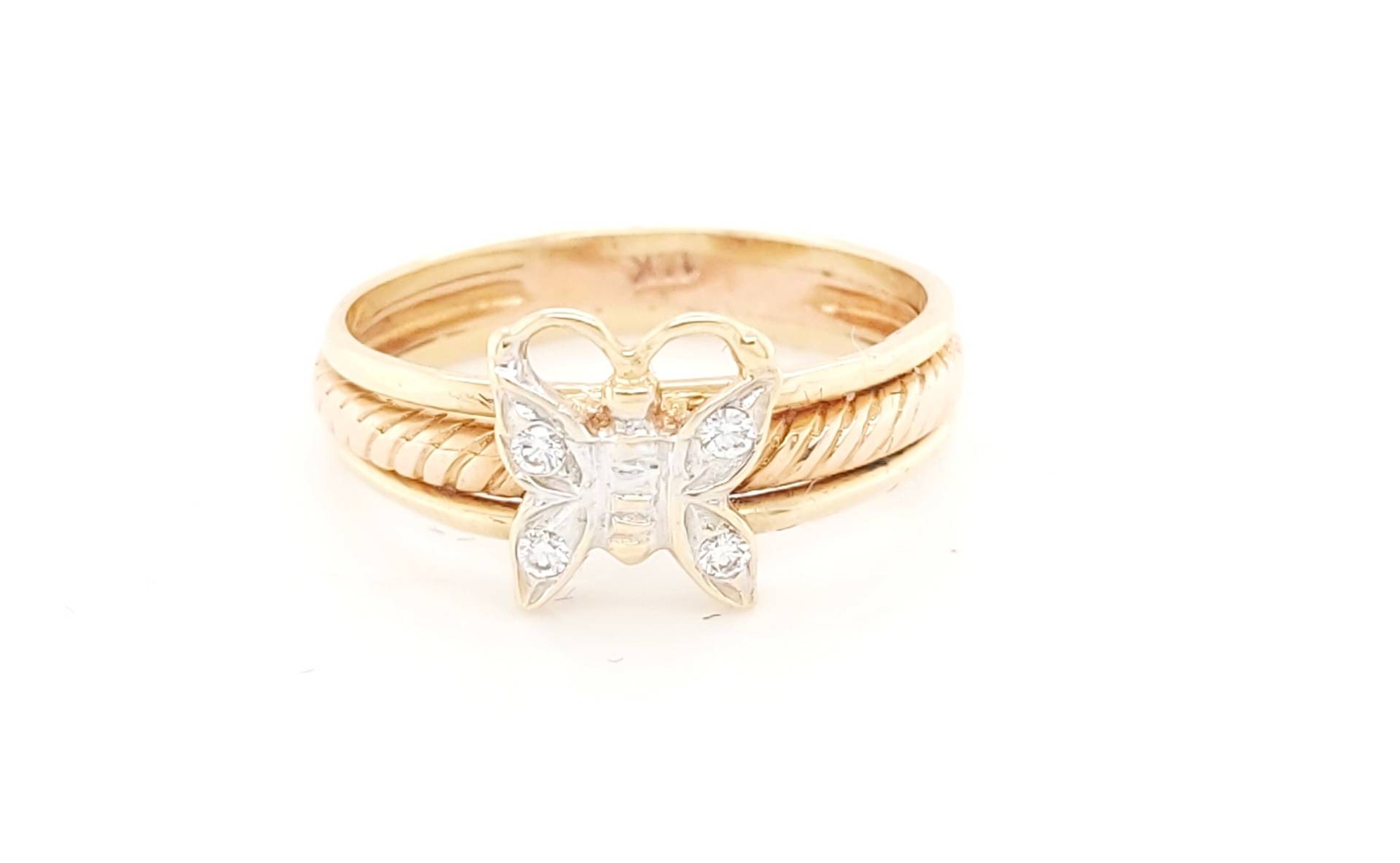 14K Zweifarbiger Gold Damen Schmetterling Ring Mit Cz Steinen von GoldofMilano