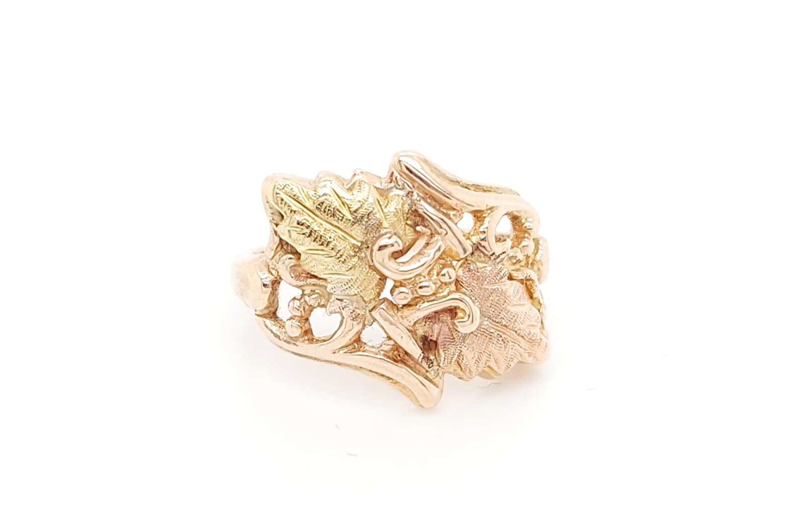 14K Zweifarbiger Gold Vintage Damen Blatt Ring von GoldofMilano