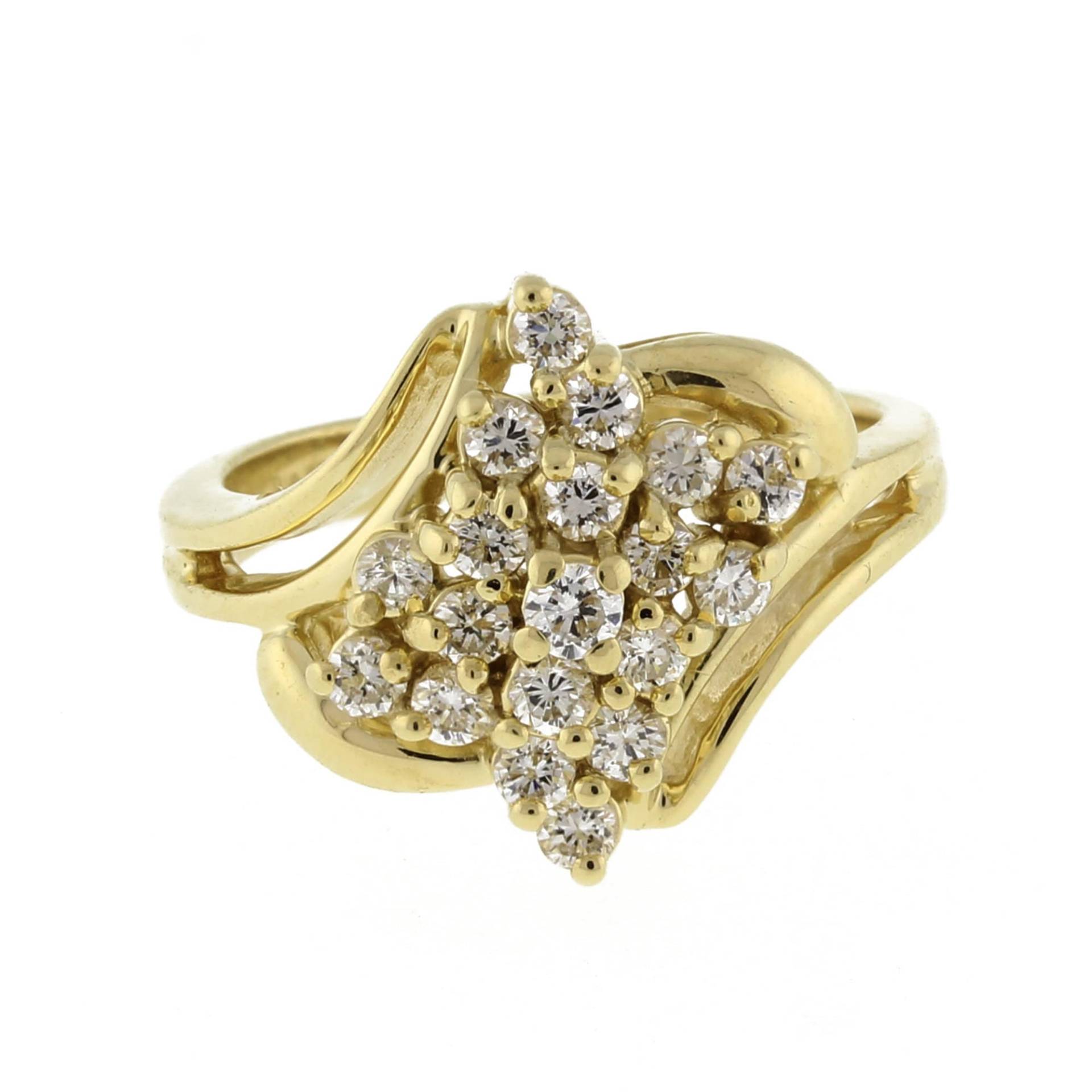 Nachlass Diamant Cluster Floral Swirl Ring 14K Gelbgold 0, 75 Ctw Damen Sz 4, 5 von Goldreefjewelry