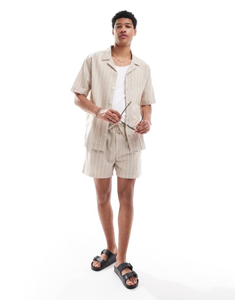 Goldsboro - Gestreiftes Hemd in Weiß und Stein mit Reverskragen-Neutral von Goldsboro