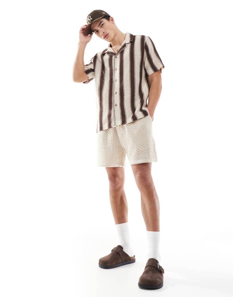 Goldsboro - Hemd in Braun und Weiß mit Reverskragen-Bunt von Goldsboro