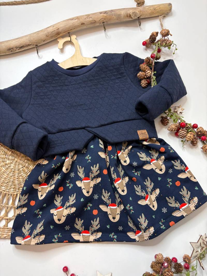 Girlysweater Blau Weihnachten, Weihnachtsoutfit Rentier von GoldschatzCaroMade