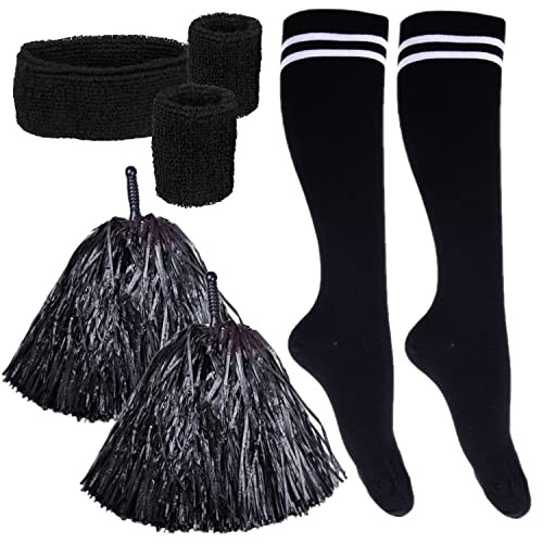 Cheerleader Set | Accessoires Pompons Kniestrümpfe Schweißbänder | Zubehör-Set Kostüm Damen (schwarz) von Goldschmidt Kostüme