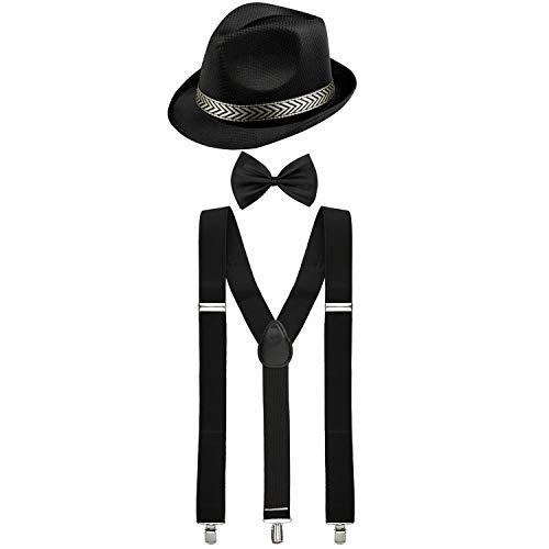 Goldschmidt Kostüme Hosenträger Hut und Fliege Set | längenverstellbar Deluxe | Accessoires Fasching Karneval Erwachsene | Mafia 20er Jahre Casino (schwarz) von Goldschmidt Kostüme