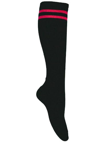 Goldschmidt Kostüme Kniestrümpfe College-Style | Onesize Strümpfe mit Ringeln 36-42 | Socken Streifen Damen (schwarz pink) von Goldschmidt Kostüme