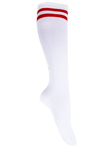 Goldschmidt Kostüme Kniestrümpfe College-Style | Onesize Strümpfe mit Ringeln 36-42 Socken Streifen Damen (weiß rot), G0365 von Goldschmidt Kostüme