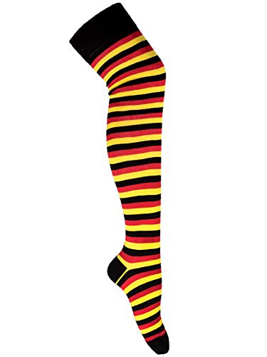 Goldschmidt Kostüme Overknees Strümpfe gestreift oder Uni Überkniestrümpfe Baumwolle Karneval Fasching (schwarz rot gelb) von Goldschmidt Kostüme