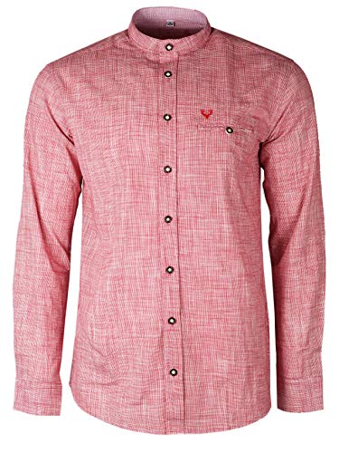 Goldschmidt Trachten Hemd Sebbi | modernes Trachtenhemd mit Stehkragen Brusttasche mit Hirsch-Stick | Langarmhemd Reine Baumwolle (Rot, XL) von Goldschmidt Trachten