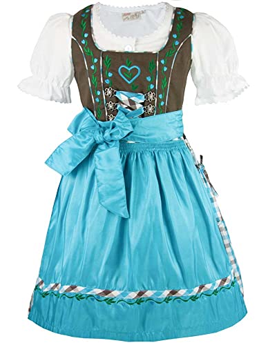 Goldschmidt Trachten Kinderdirndl Petra Set 3-TLG | Mädchen Dirndl blau inkl Bluse | braun türkis von Goldschmidt Trachten