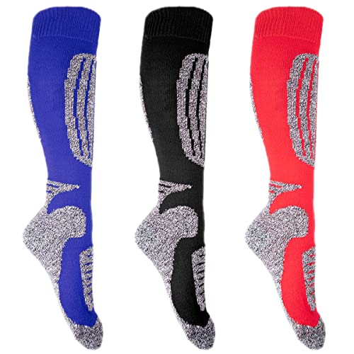 Goldschmidt Trachten Ski Socken mit Polsterung | Skistrümpfe Set 3 Paar Skisocken | Thermo Kniestrümpfe Funktionssocken mit Wolle | atmungsaktiv, warm & schweißaufsaugend (35-38, schwarz rot blau) von Goldschmidt Trachten