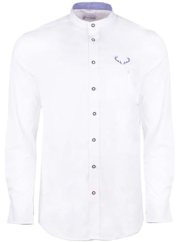 Goldschmidt Trachten Trachtenhemd Luis | Schlichtes Hemd mit Stehkragen | Geweih Stickerei | weiß blau L von Goldschmidt Trachten