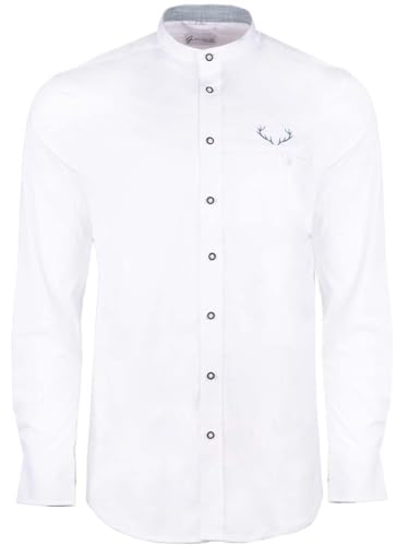 Goldschmidt Trachten Trachtenhemd Luis | Schlichtes Hemd mit Stehkragen | Geweih Stickerei | weiß grau 3XL von Goldschmidt Trachten