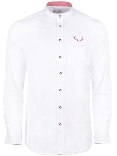 Goldschmidt Trachten Trachtenhemd Luis | Schlichtes Hemd mit Stehkragen | Geweih Stickerei | weiß rot 3XL von Goldschmidt Trachten