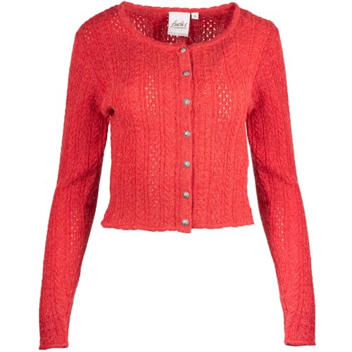 Goldschmidt Trachten Trachtenjacke Fabienne Zopfmuster Damen | Strick mit Wolle | Hochwertige Strickjacke zum Dirndl (rot, 44) von Goldschmidt Trachten