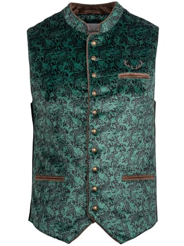 Goldschmidt Trachten Trachtenweste Leon | Weste aus Samt mit Paisley-Muster | Gilet Herren schlicht | grün Gr 50 von Goldschmidt Trachten
