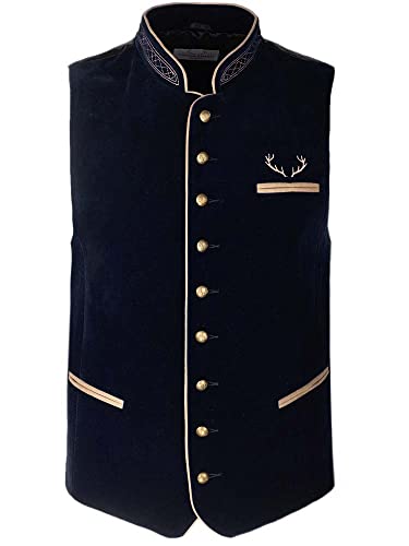 Goldschmidt Trachten Trachtenweste Tim | Weste aus Samt | Gilet Herren schlicht blau | Gr. 64 von Goldschmidt Trachten
