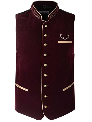 Goldschmidt Trachten Trachtenweste Tim | Weste aus Samt | Gilet Herren schlicht weinrot | Gr. 52 von Goldschmidt Trachten