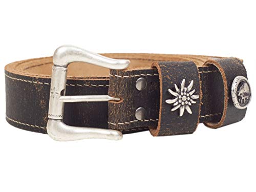 Gürtel Leder Trachtengürtel 98 Edelweiß Hirsch Motiv Ledergürtel braun Trachten (schwarz, 95) von Goldschmidt Trachten