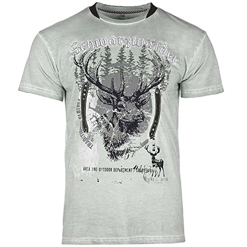 T-Shirt Schwarzwälder Herren | Print Schwarzwald-Shirt Hirsch | Trachtenshirt Fog grau (L) von Goldschmidt Trachten