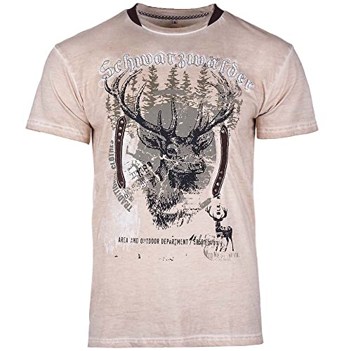T-Shirt Schwarzwälder Herren | Print Schwarzwald-Shirt Hirsch | Trachtenshirt Moonlight beige (M) von Goldschmidt Trachten
