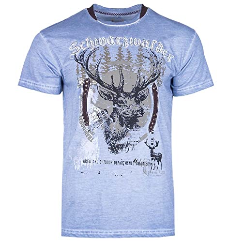 T-Shirt Schwarzwälder Herren | Print Schwarzwald-Shirt Hirsch | Trachtenshirt blau (L) von Goldschmidt Trachten