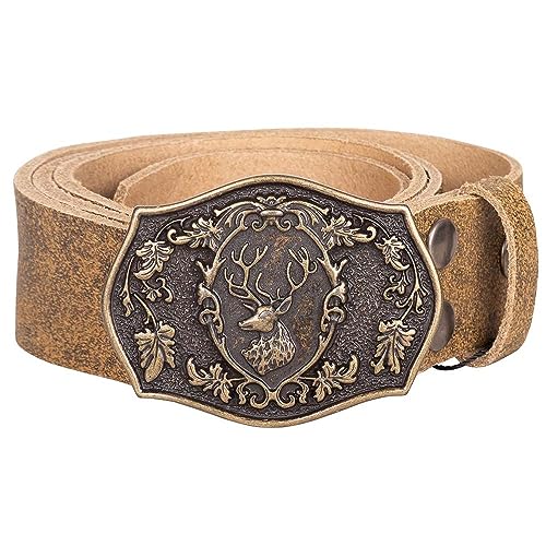Trachtengürtel Fritz 40mm breit | Gürtel Echtleder Made in Germany | Gürtelschnalle mit Hirsch-Wappen (120) von Goldschmidt Trachten