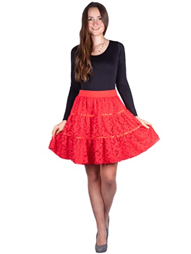 Goldschmidt Kostüme Spitzenrock für Fasching & Karneval | Tüllrock Tutu aus Spitze | Rock Blickdicht Damen Einheitsgröße (rot) von Goldschmidt