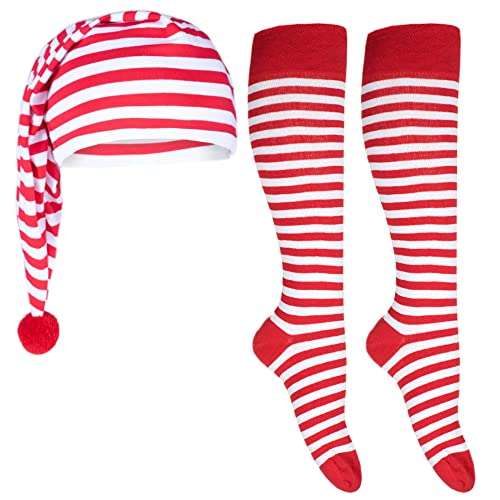 Goldschmidt Ringelstrümpfe & Zipfelmütze | Set für Erwachsene & Kinder | Kniestrümpfe Schlafmütze Ringel Streifen | Fasching Karneval | rot-weiß 39-42 von Goldschmidt