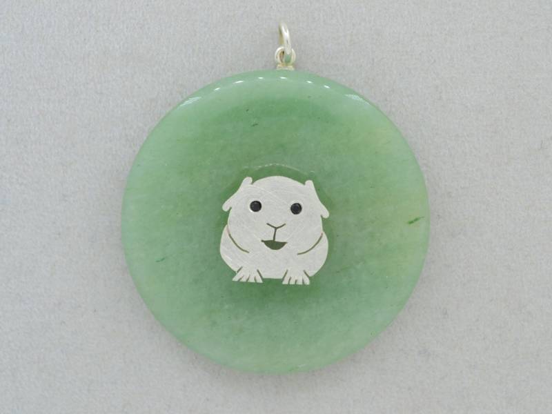 Meerschweinchen Donuthalter Aus 925 Silber -Pummelchen - Mit Aventurin-Donut von GoldschmiedeGrunwald
