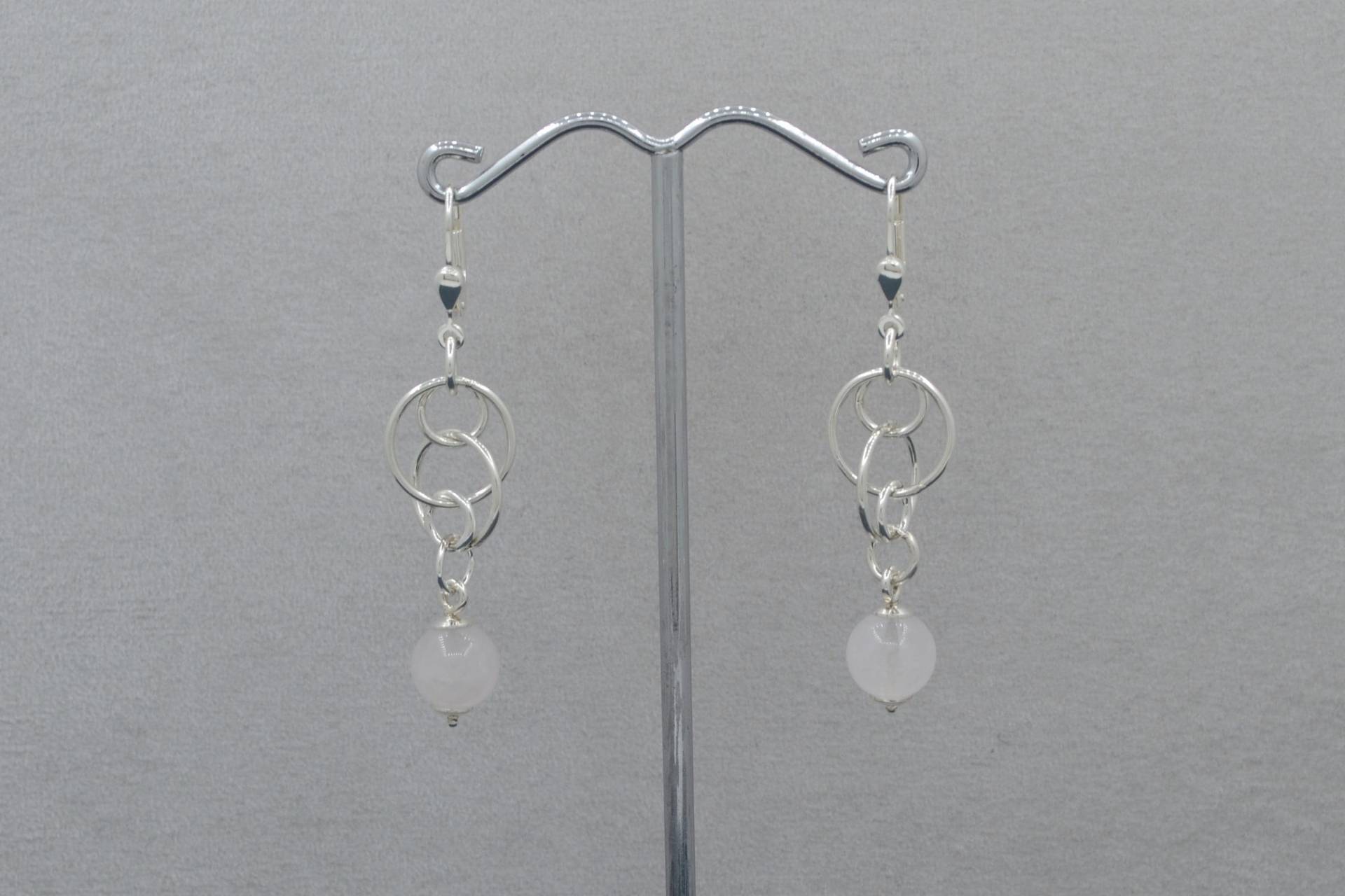 Ohrhänger Bewegliche Kreise, 925 Silber Mit Hellem Rosenquarz von GoldschmiedeGrunwald