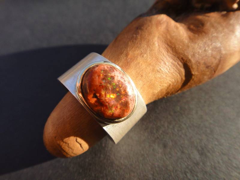 Matrix-Opalring, Opalring Mit 750 Gold Und 925 Silber von GoldschmiedeHarlekin