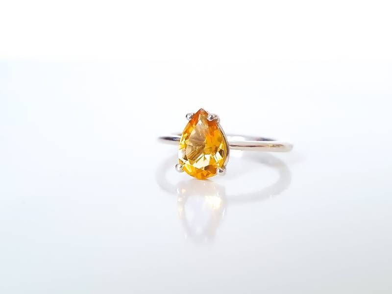 Citrinring Edelsteinring Silberring 925Er Sterlingsilber Mit Citrin | Tropfen Stapelring Zusteckring Zitrinring von GoldschmiedeJosefine