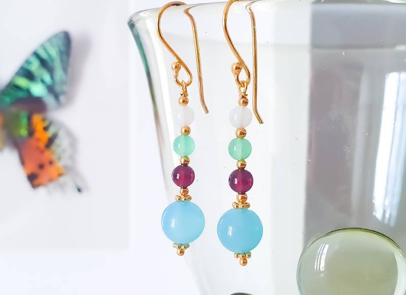 Edelsteinohrhänger Edelsteinohrringe Harlekin Ohrhänger von GoldschmiedeJosefine