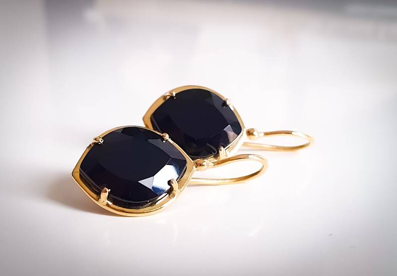 Edelsteinohrringe Onyxohrringe Goldohrringe 750Er Gold Onyx von GoldschmiedeJosefine