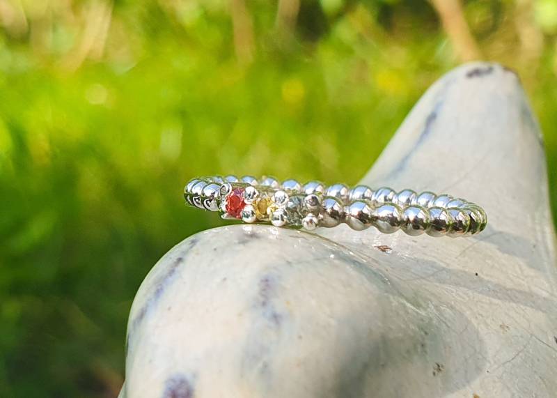 Zusteckring Kugelring Silber Saphirring Saphir 925Er Sterlingsilber Uns Naturfarbene Bunte Saphire von GoldschmiedeJosefine